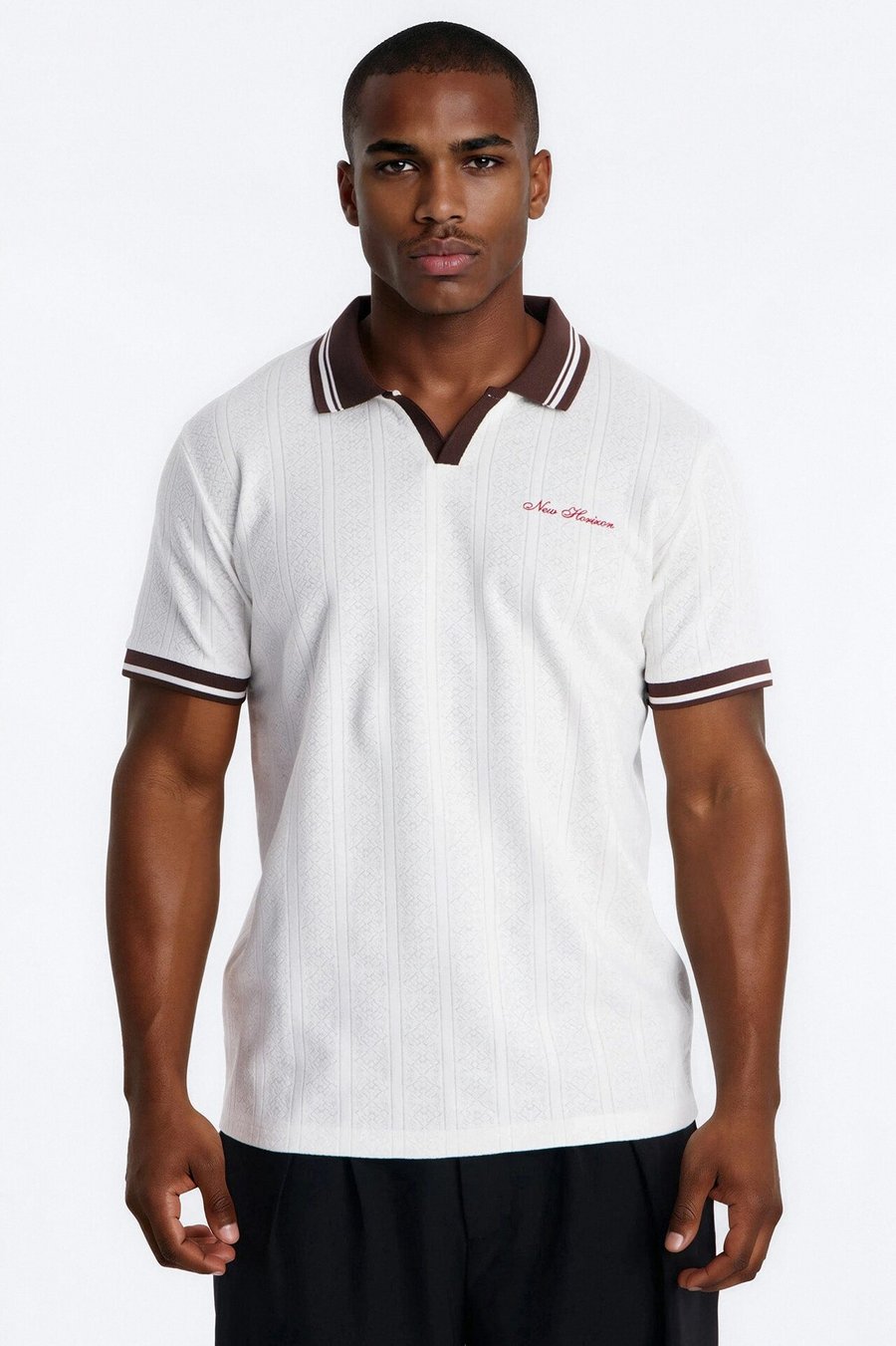 Cafe Tipped Johnny Collar Polo - White