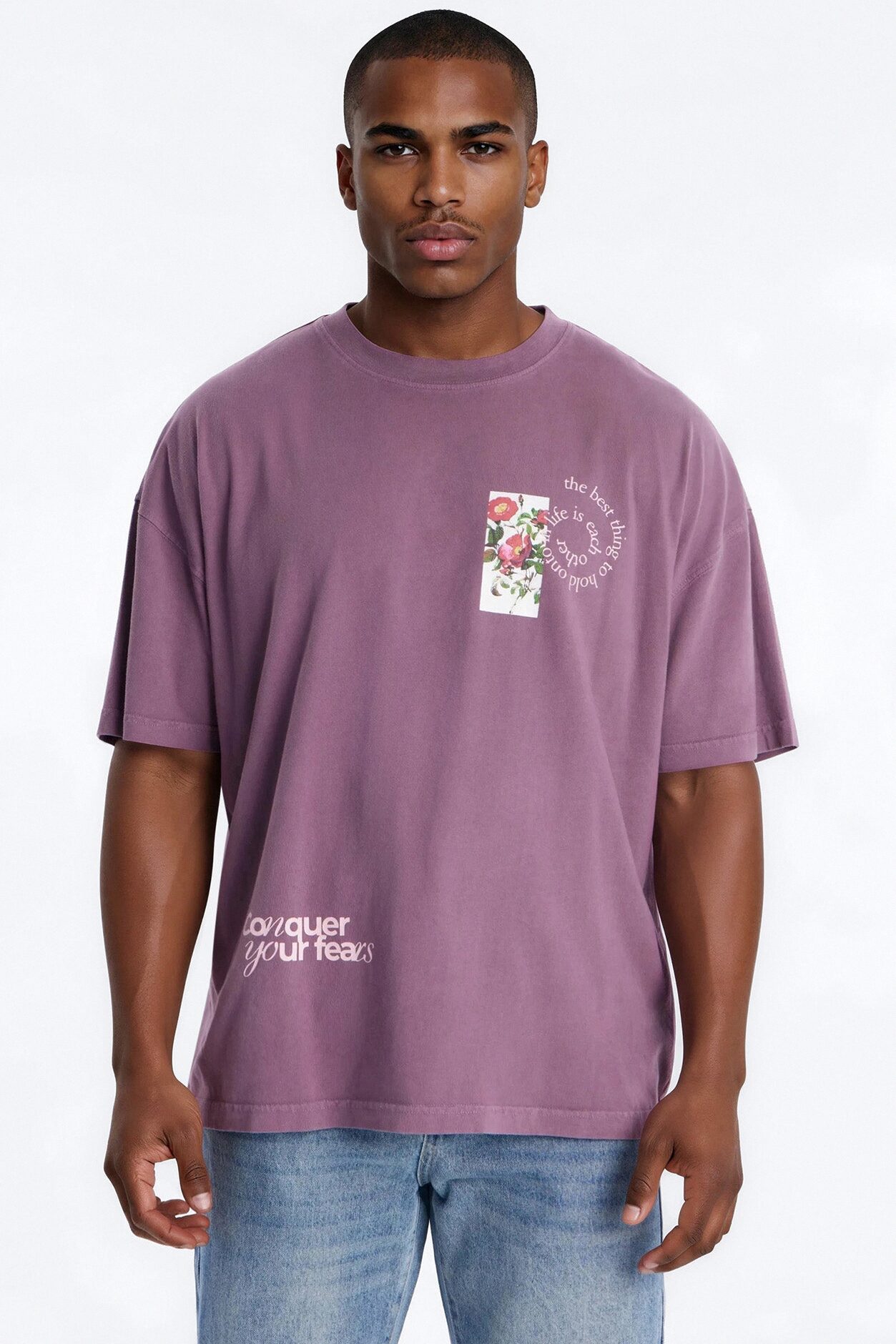 Conquer Your Fears Love Oversized Short Sleeve Tee - Purple