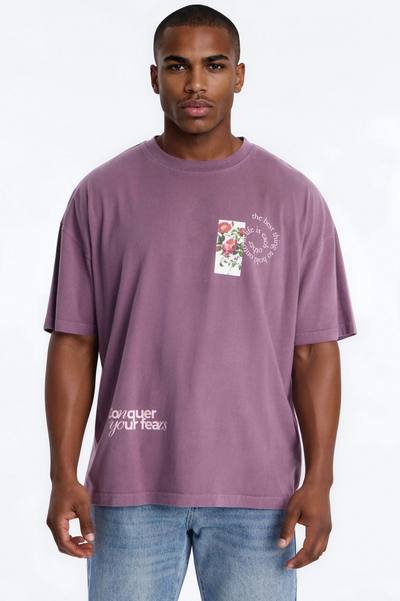 Conquer Your Fears Love Oversized Short Sleeve Tee - Purple
