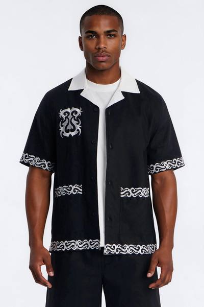 Coastal Isla Cuban Button Up Shirt - Black