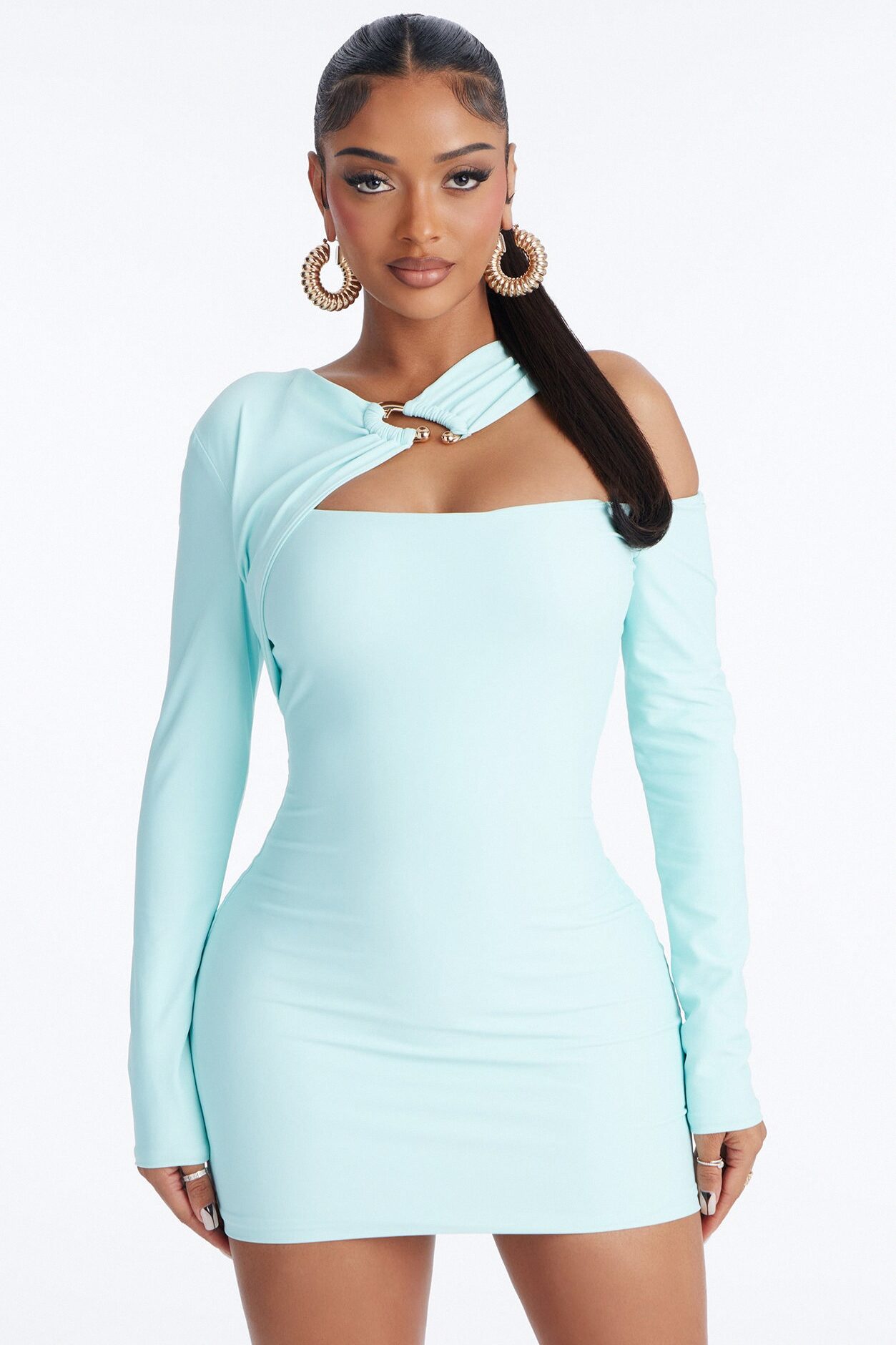 Roxy Form Double Lined Long Sleeve Mini Dress - Mint