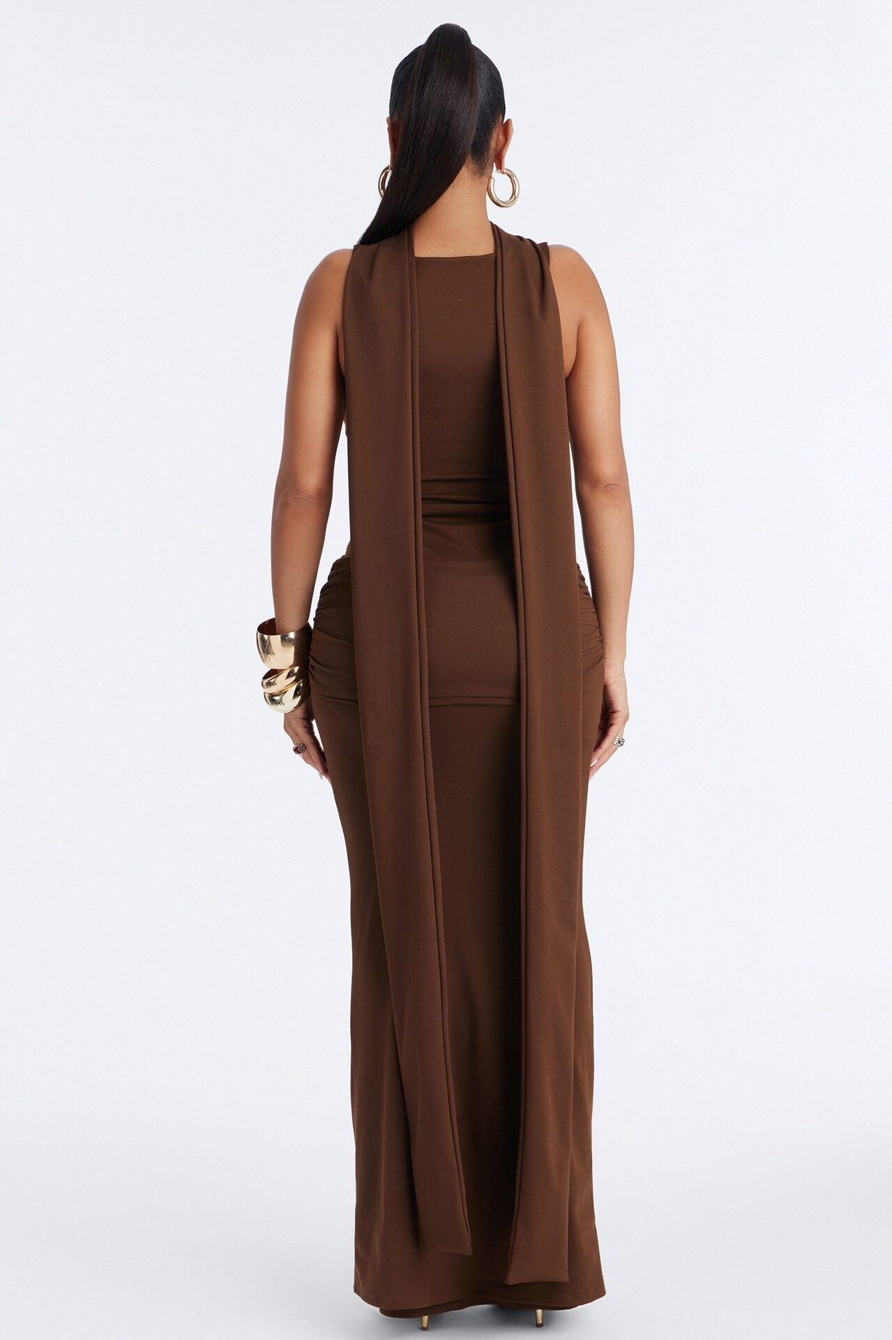 Bianca Matte Form Double Lined Neck Scarf Maxi Dress - Chocolate