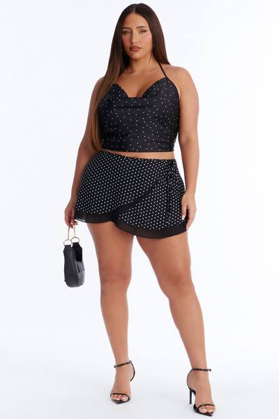 Clara Chiffon Polka Dot Wrap Micro Mini Skirt - Black/White