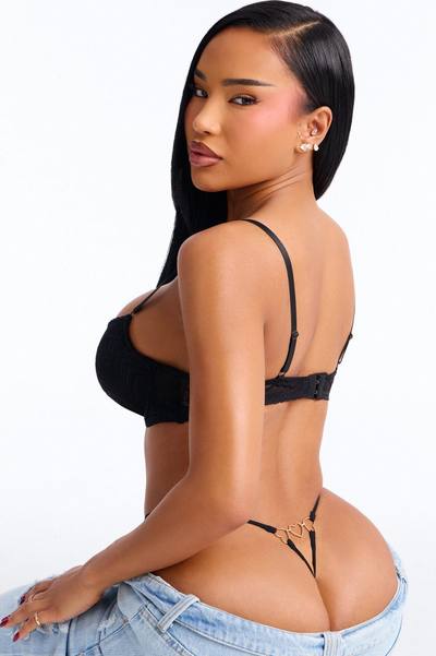 Zoe Heart Charm GString Thong Panty - Black