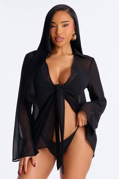 Lush Linen Swim Cover Up Mini Dress - Black