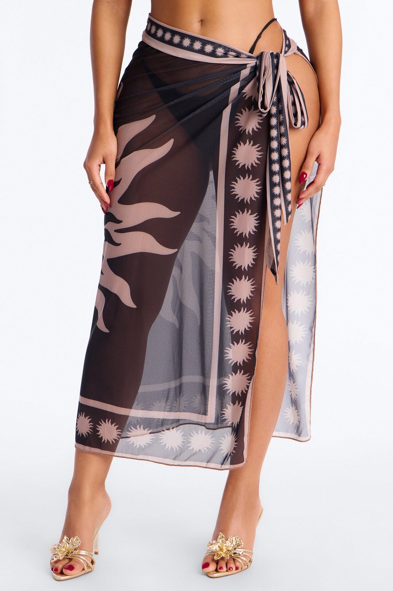 Act Up Novelty Adjustable Waist Tie Swim Cover Up - Black/combo
