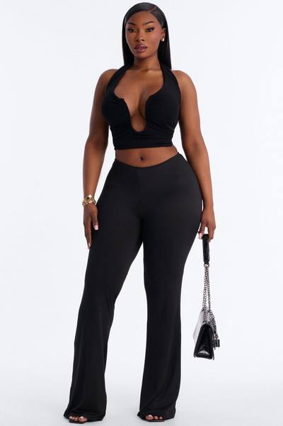 Feeling Cheeky Low Rise Ruched Butt Flare Pant - Black