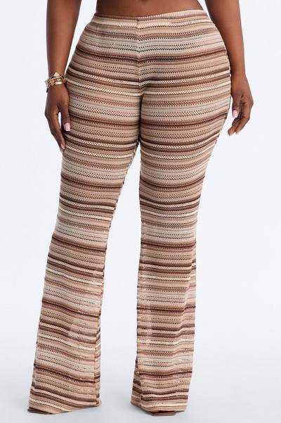 On The Beach Low Rise Crochet Flare Pant 33″ - Brown/combo