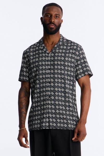 Royale Cuban Collar Button Up Shirt - Black
