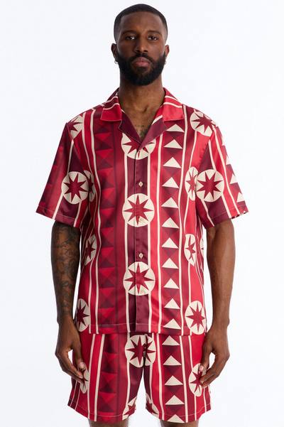 Toscana Geo Cuban Collar Shirt - Red