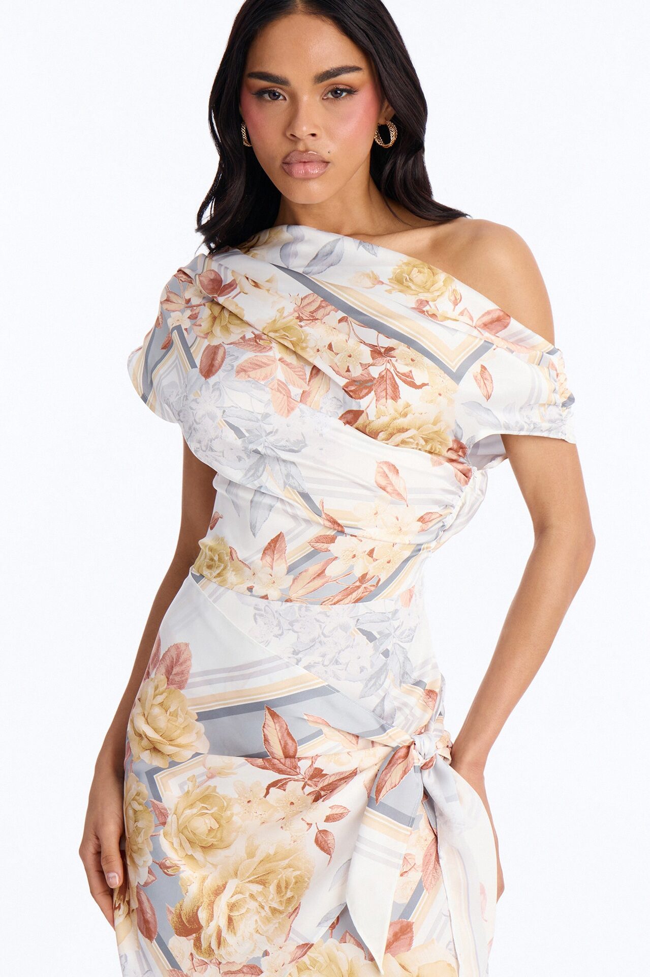 Brea Floral Satin Midi Dress - Blue/combo
