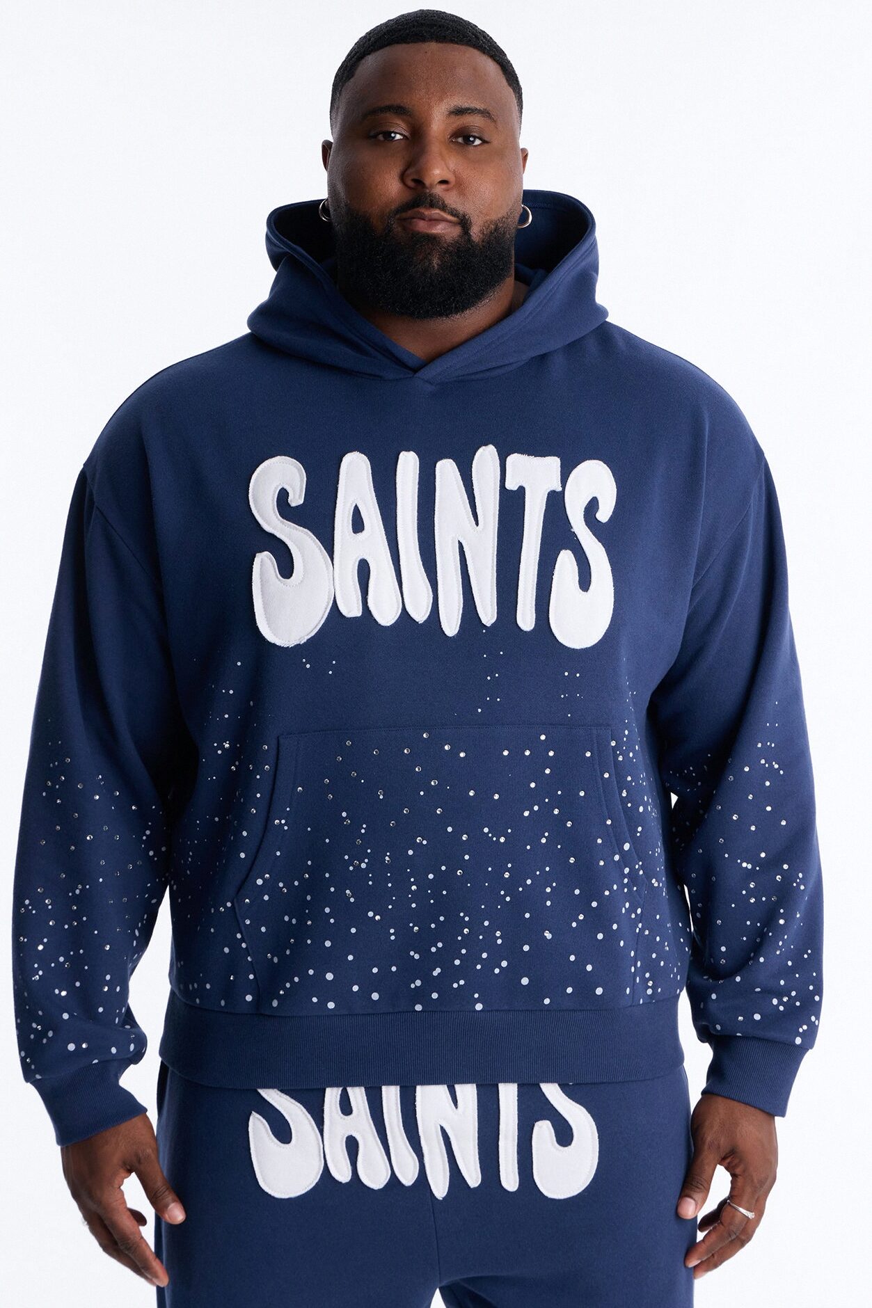Saints Rhinestones Oversized Hoodie - Navy