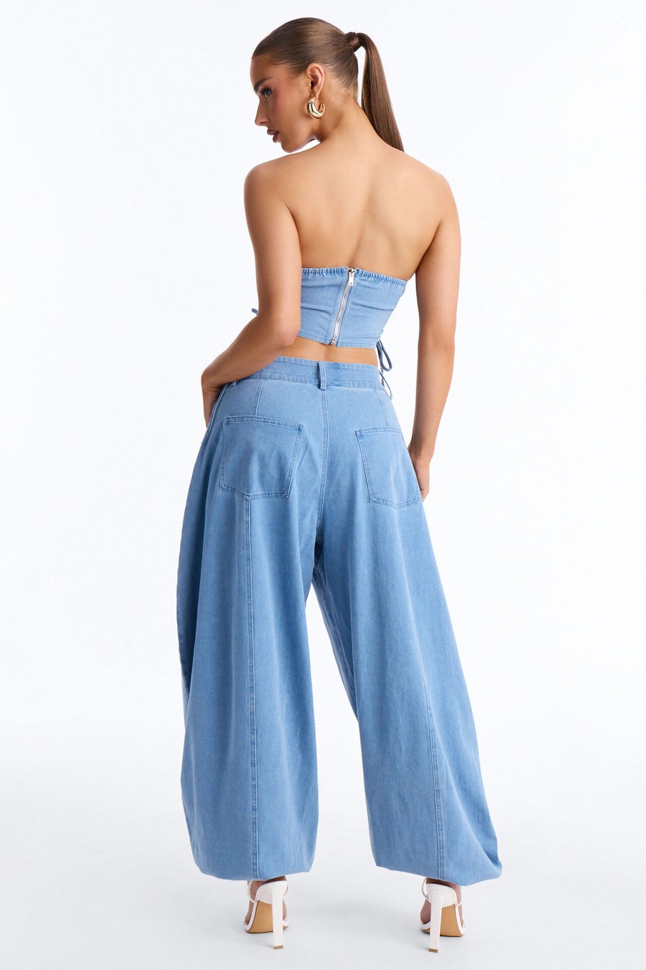 Jovana Balloon Pant Set - Light Wash