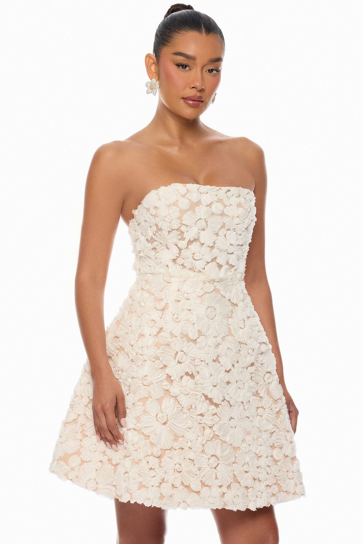 Polly Floral Applique Mini Dress - Ivory