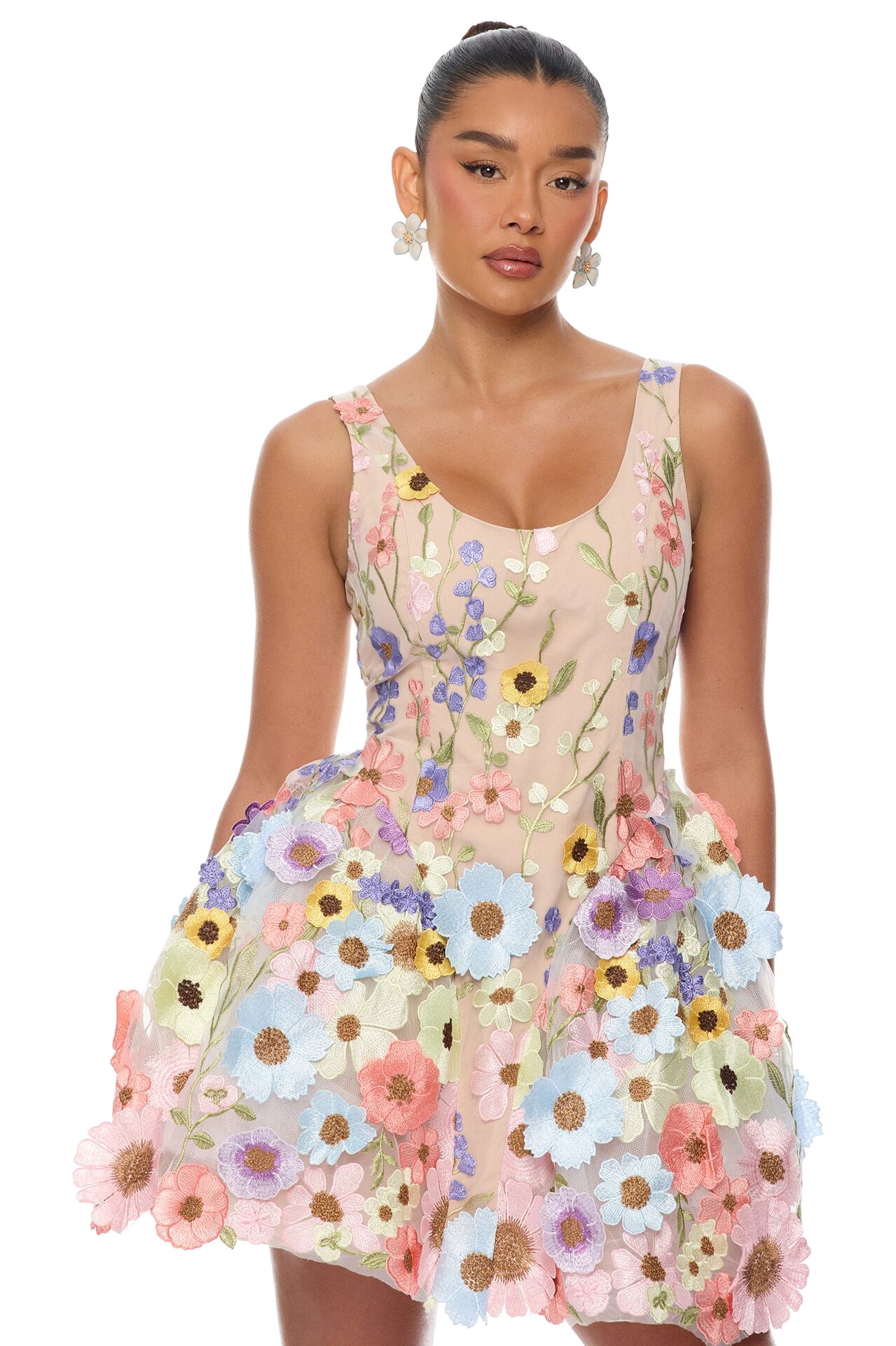 Wildflower Way Embroidered Mesh Mini Dress - Multi Color