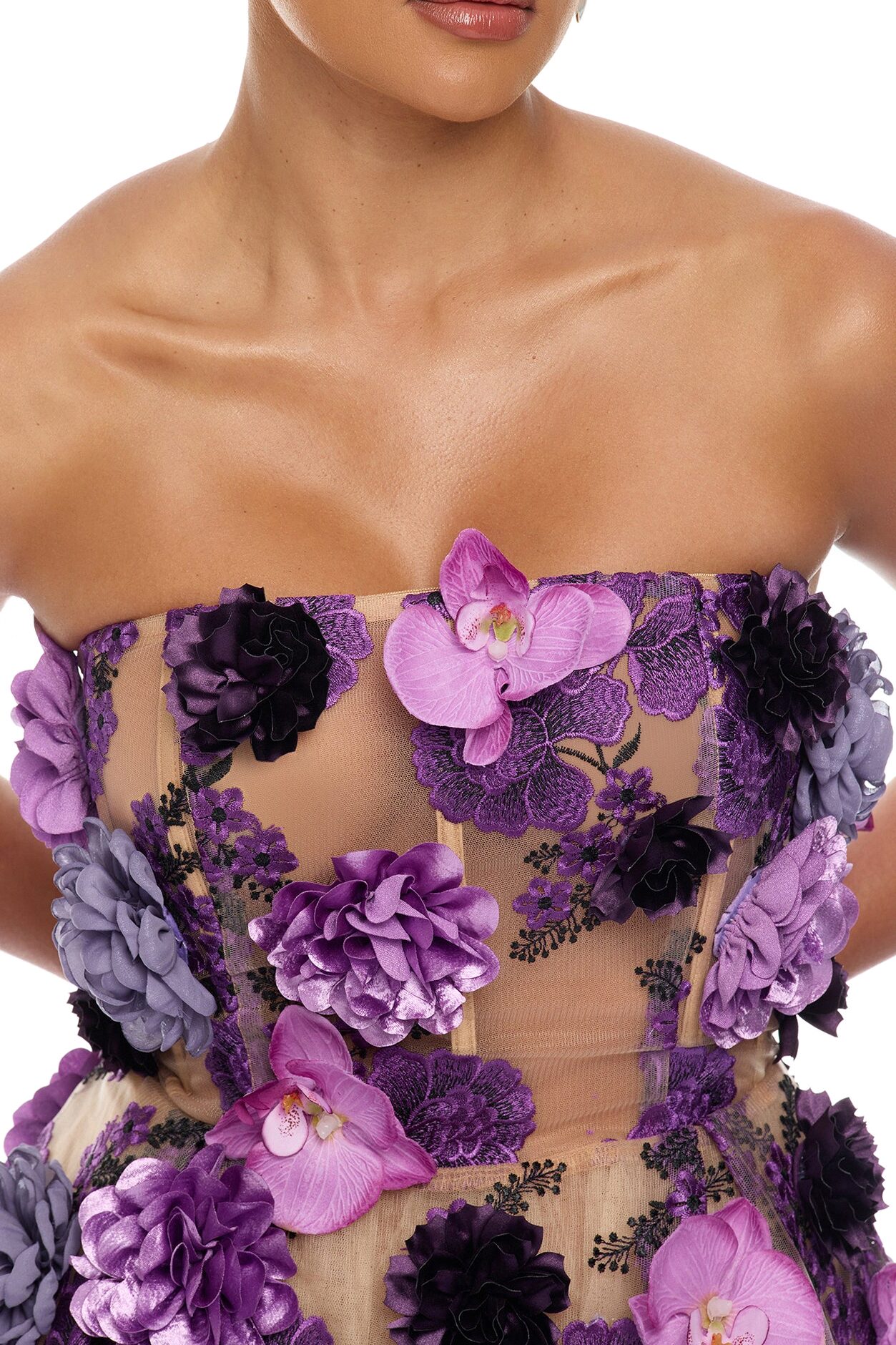 In Bloom Floral Applique Mini Dress - Purple