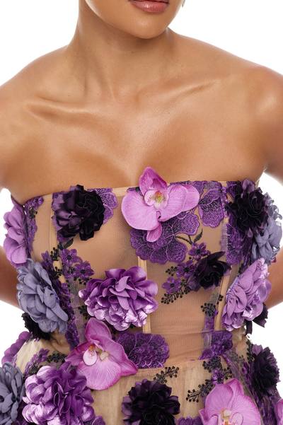 In Bloom Floral Applique Mini Dress - Purple