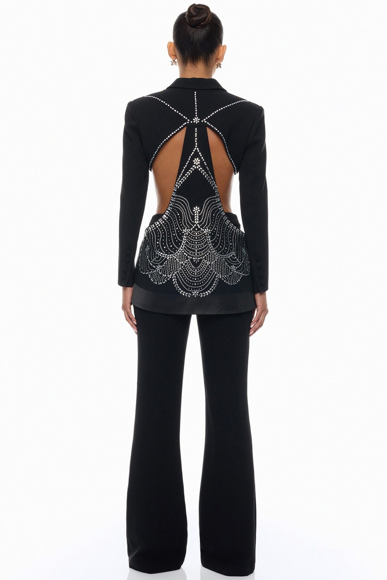 Hard To Miss Cut Out Embellished Pant Set - Black