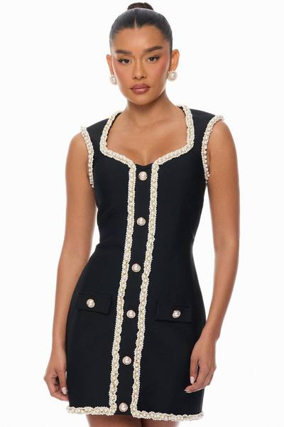 Victoria Pearl Trim Bandage Mini Dress - Black