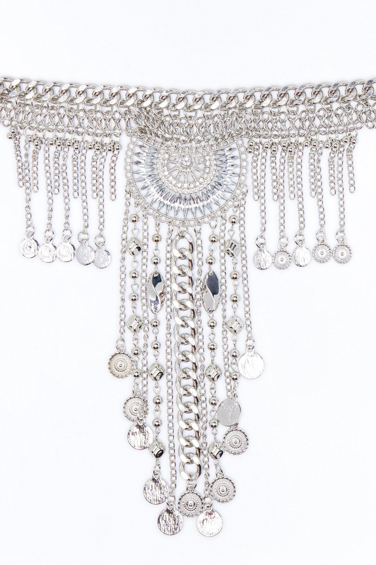Festival Mode Rhinestone Layered Necklace - Silver
