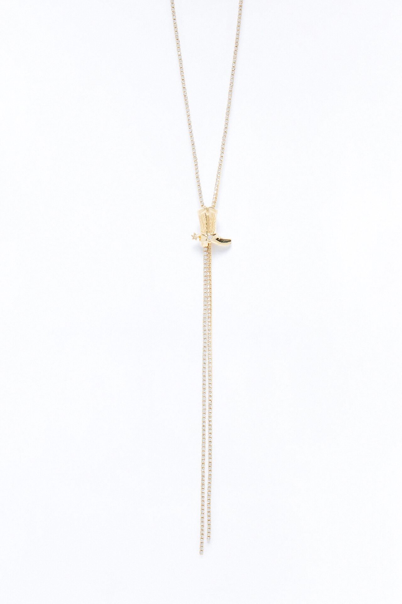 Saddle Up Cowboy Boot Lariat Necklace - Gold