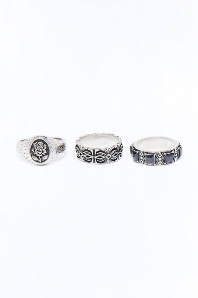 Darkening Rose Multi Size Ring Set - Silver