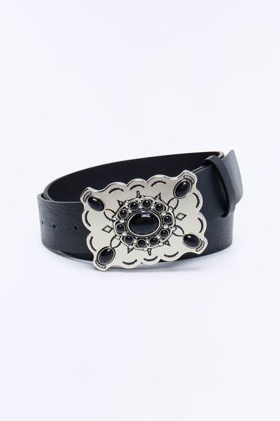 Desert Flower Faux Leather Belt - Silver/Black