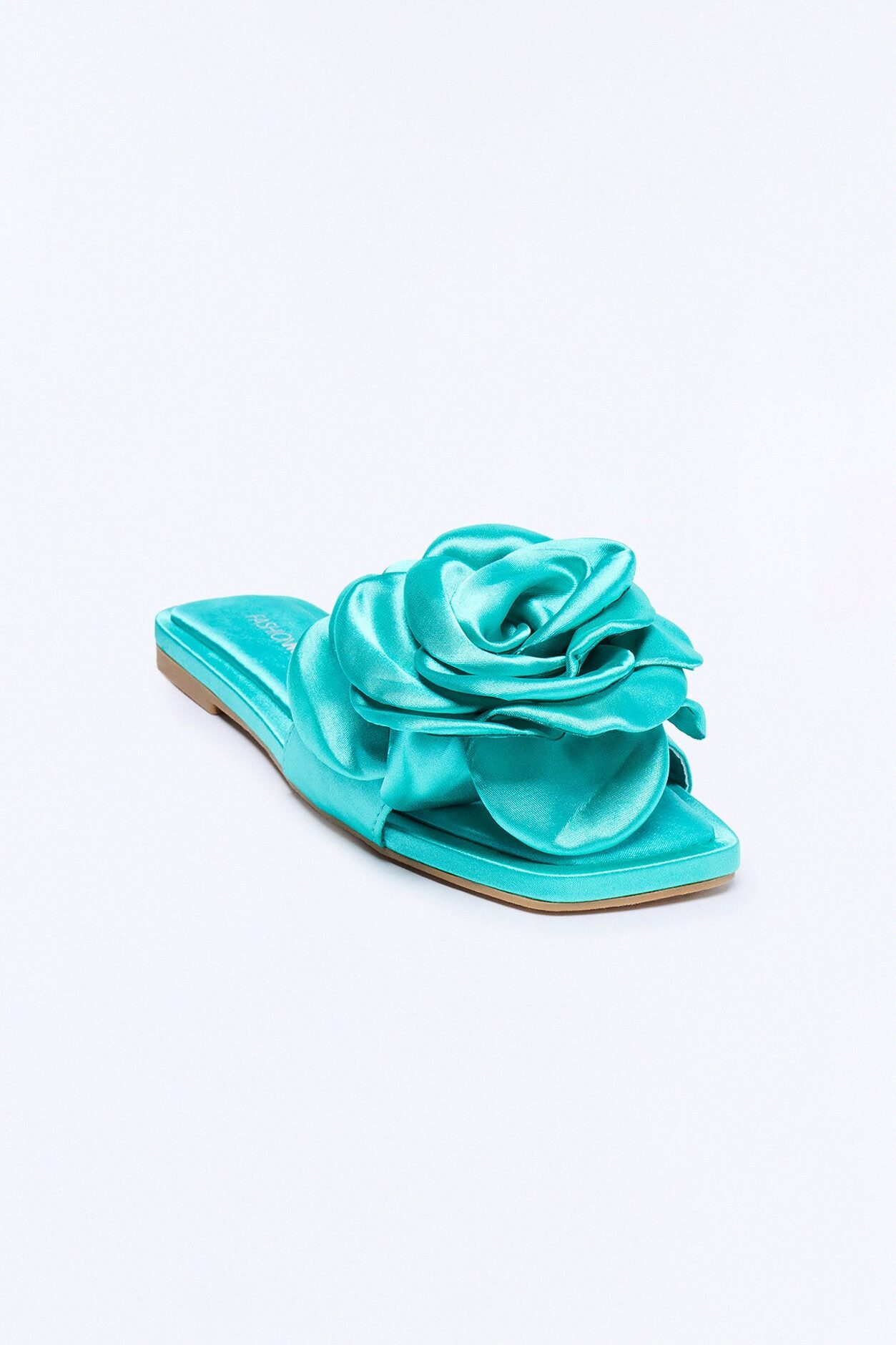 Verity Satin Flower Sandals - Turquoise