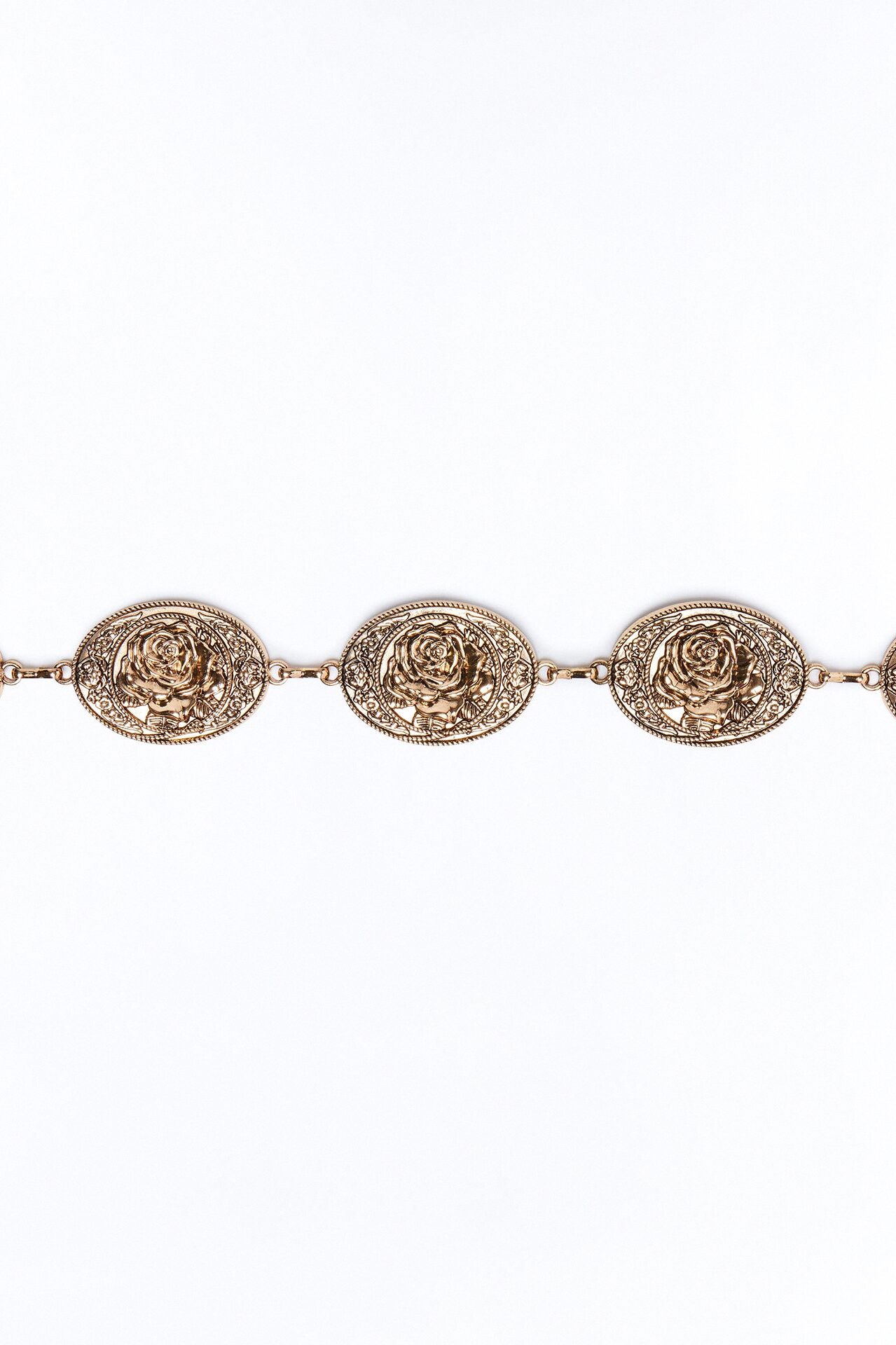Stay With Me Embossed Rose Hardware Chain Belt - Gold