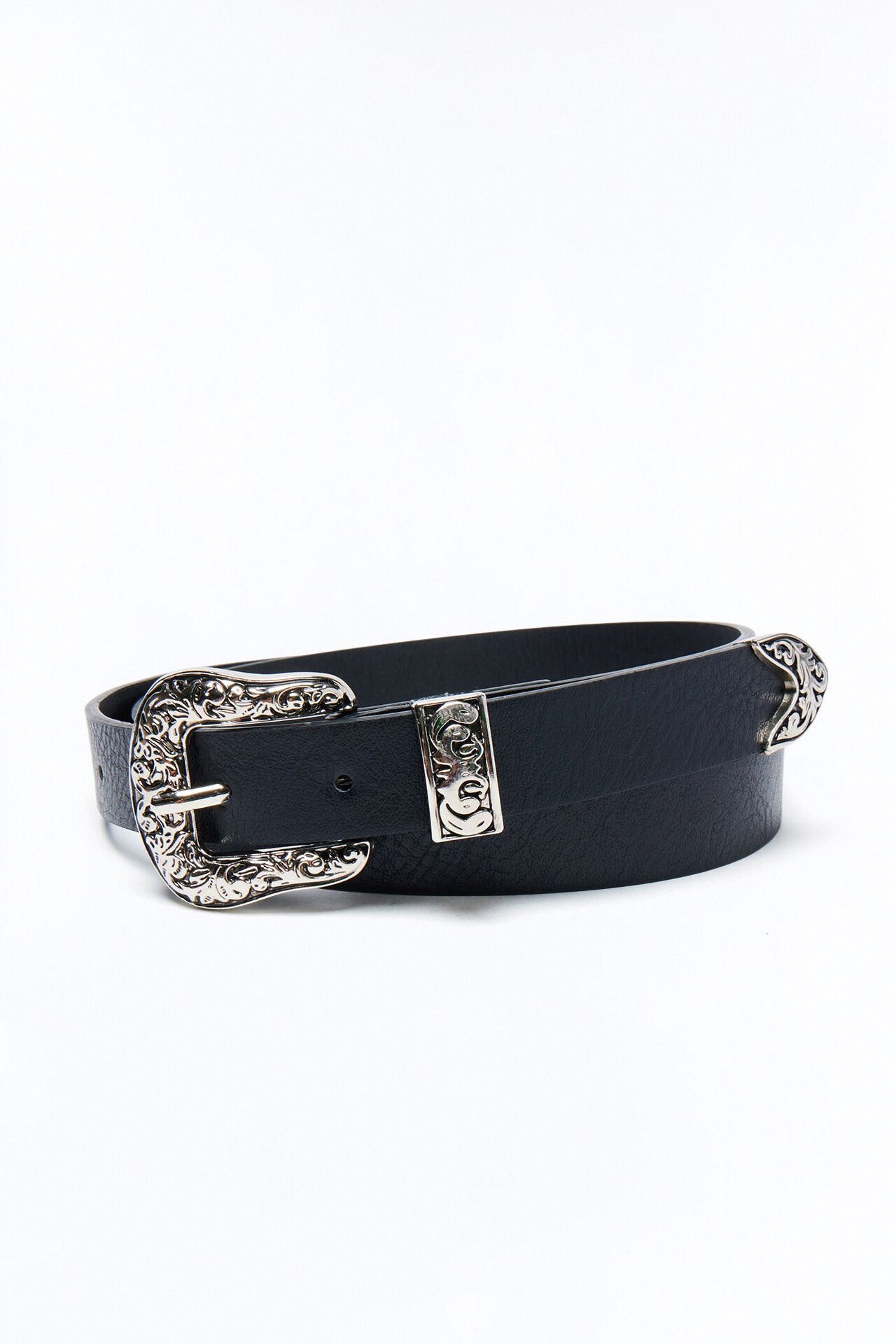 Frontier Cutie Faux Leather Belt - Silver/Black