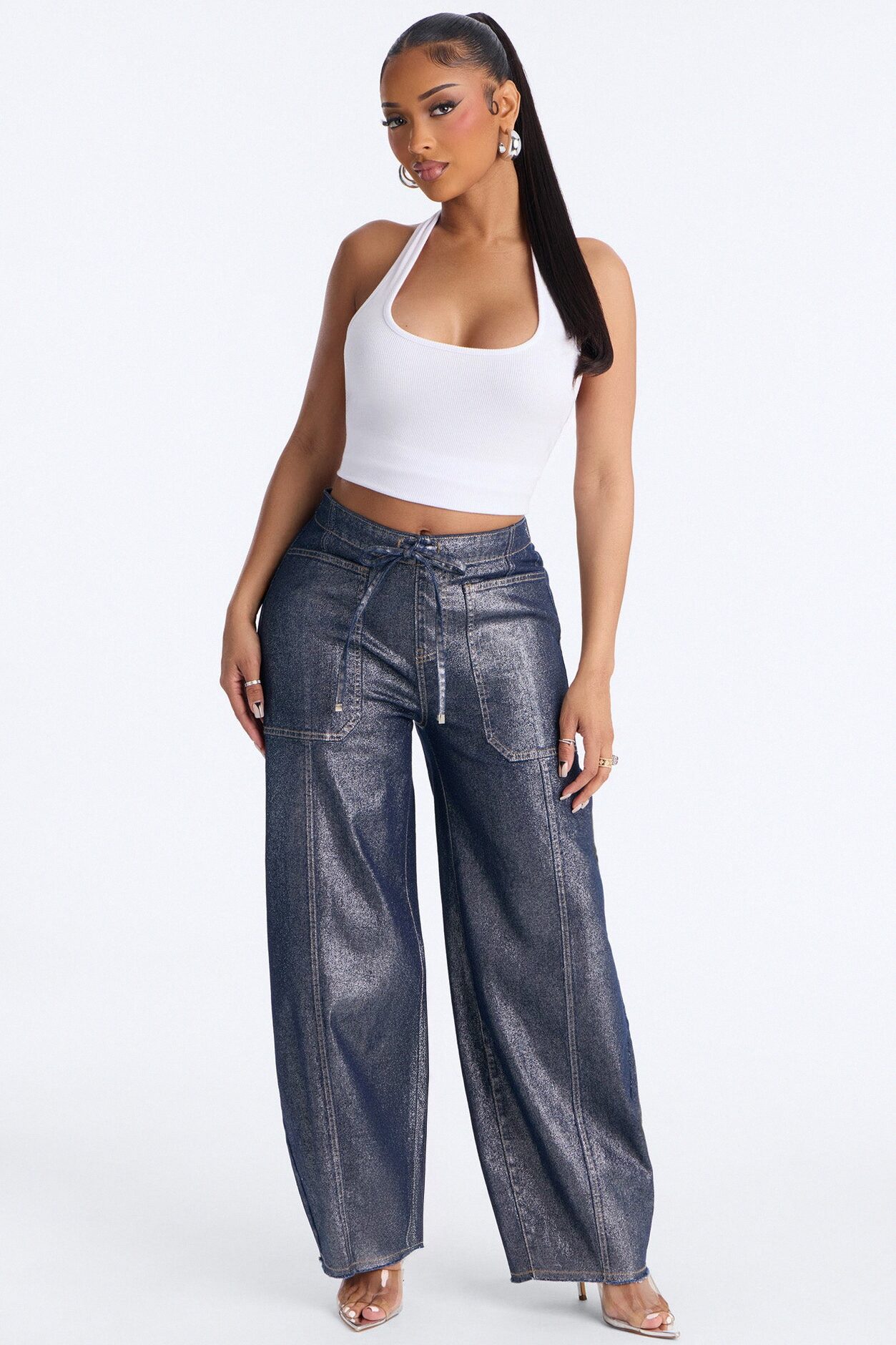 Reflect On Me Metallic Pull On Jeans - Dark Wash