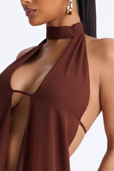 Hearts Over Hustle Draped Chiffon Halter Top - Chocolate