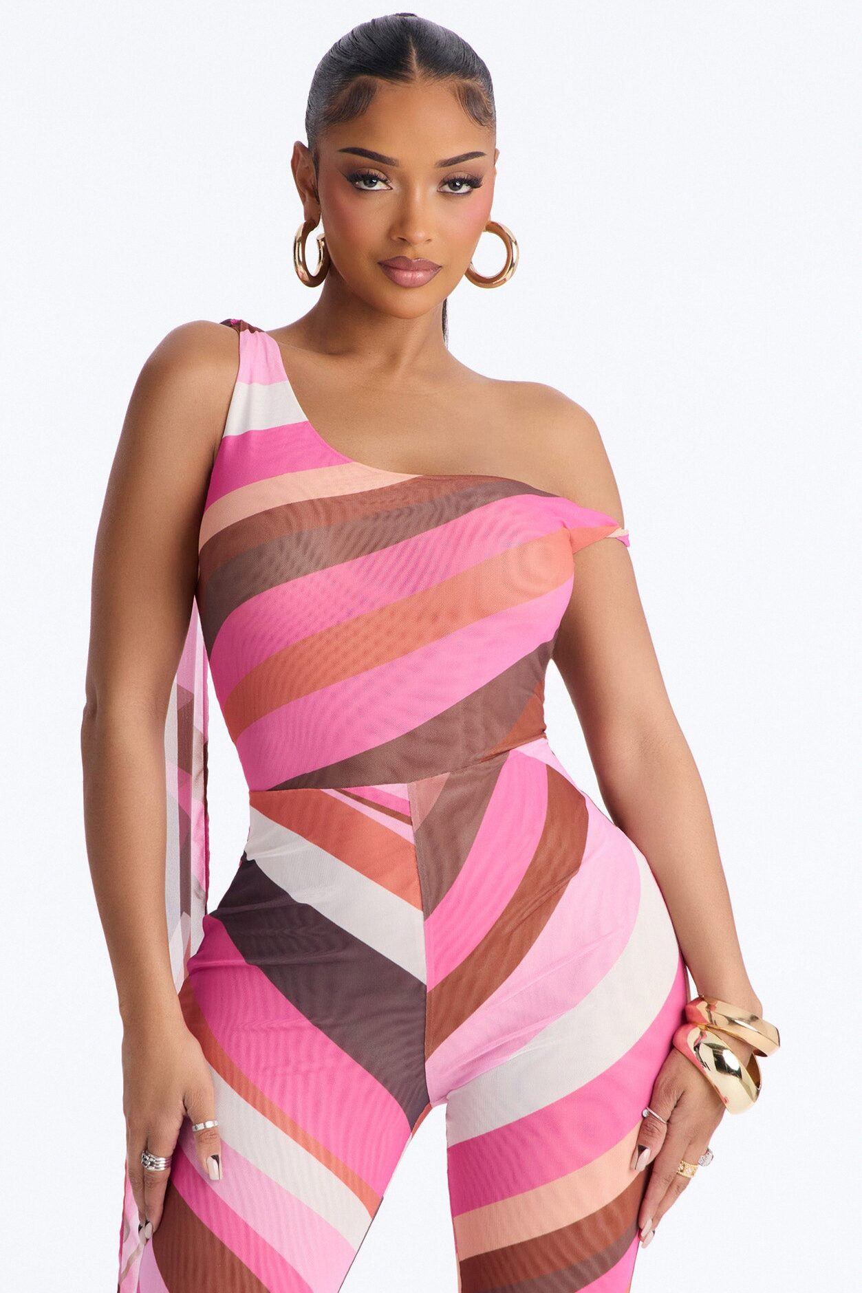 Private Party Flare Leg Mesh Jumpsuit - Pink