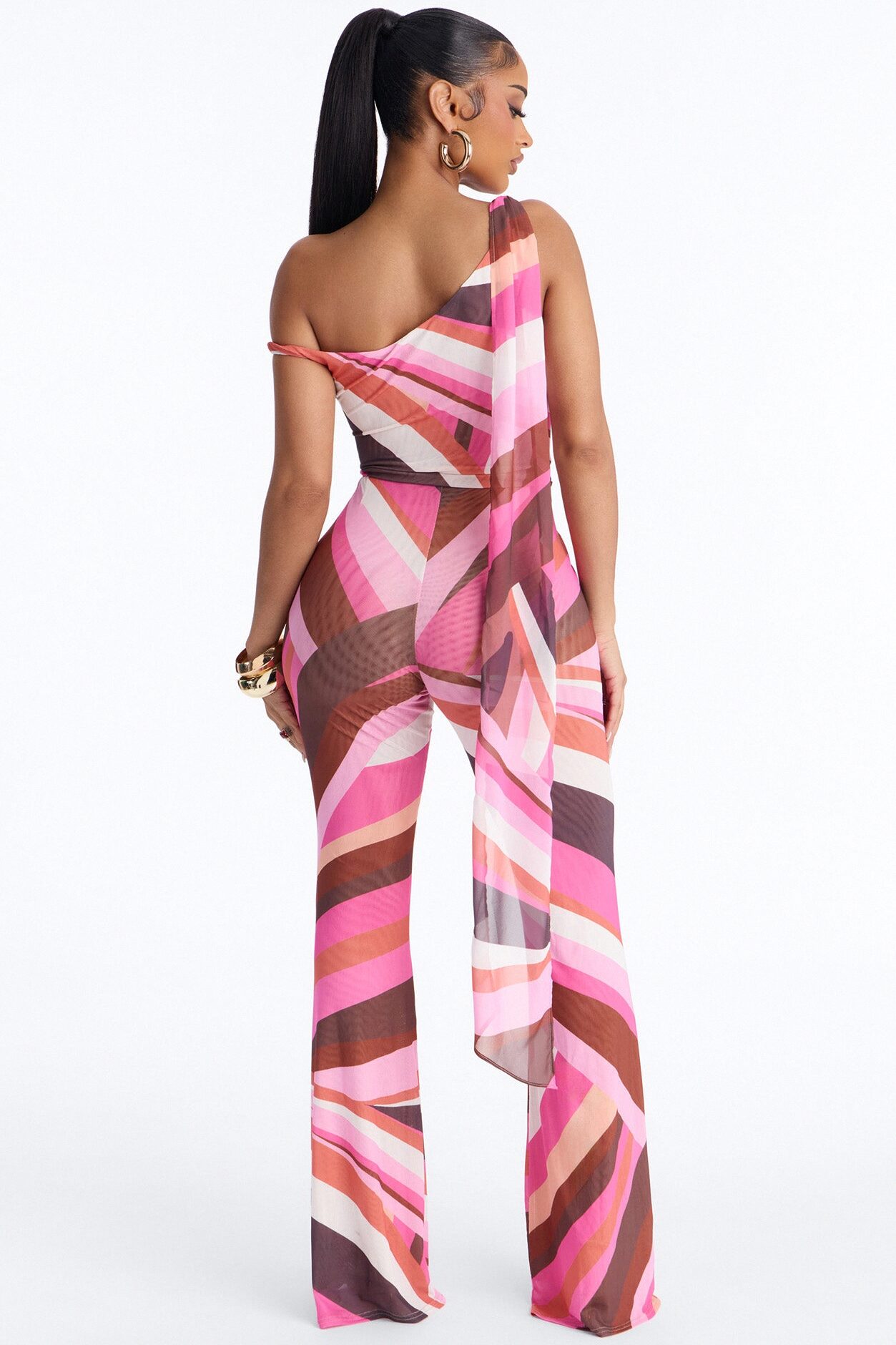 Private Party Flare Leg Mesh Jumpsuit - Pink