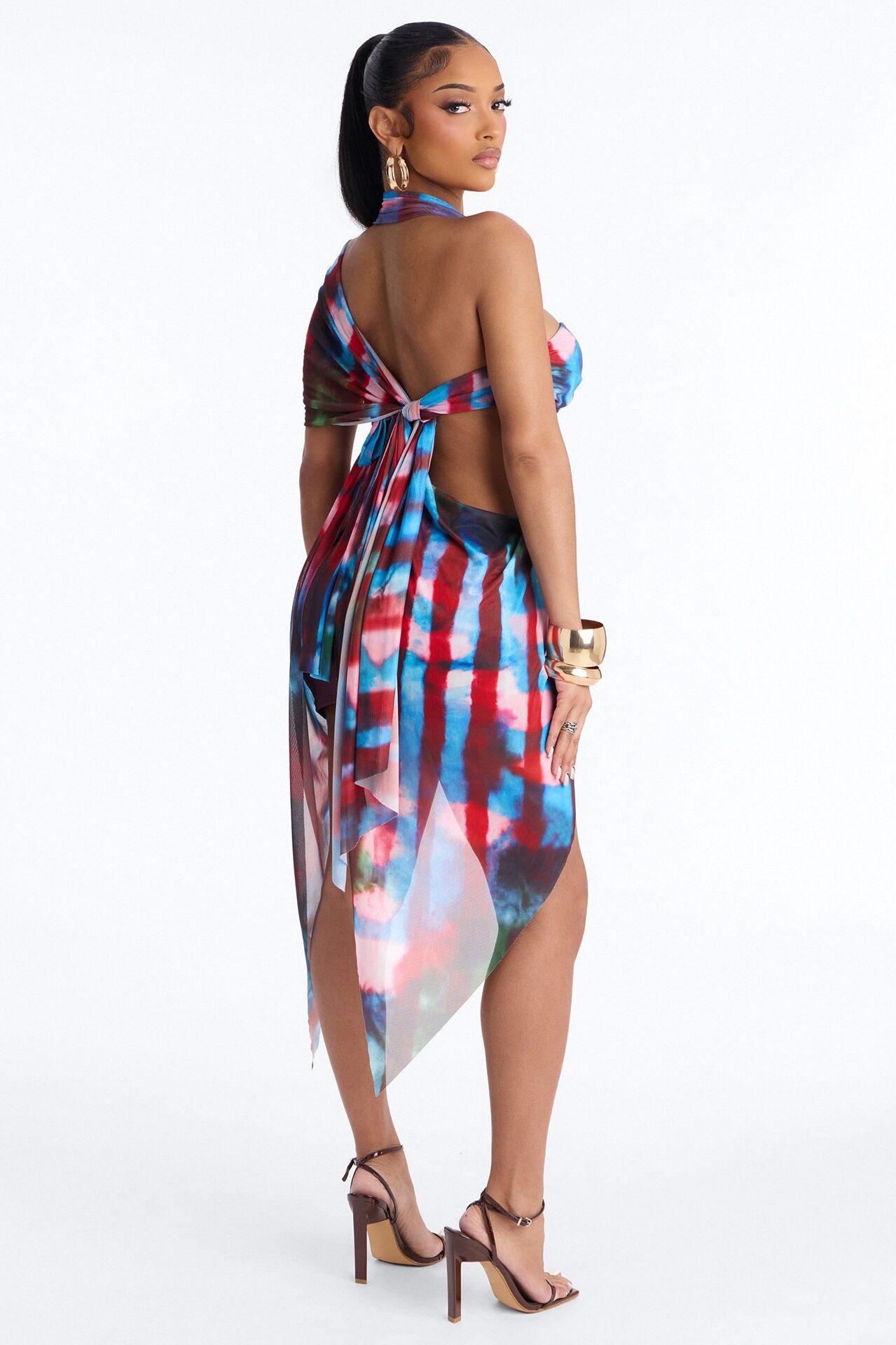 Electric Haze Mesh Long Draped Top - Multi Color