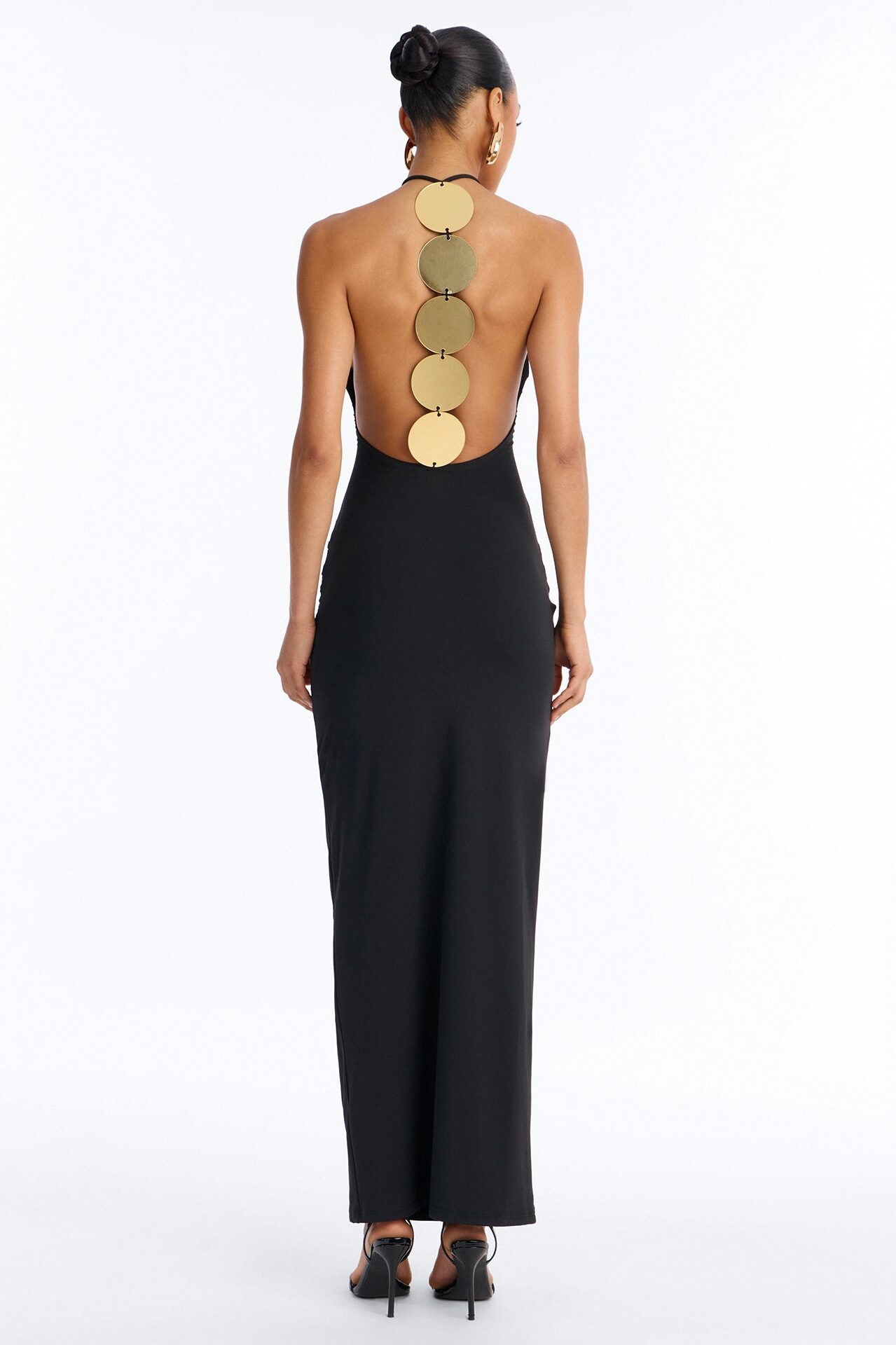 Stop And Stare Backless Hardware Maxi Dress - Black