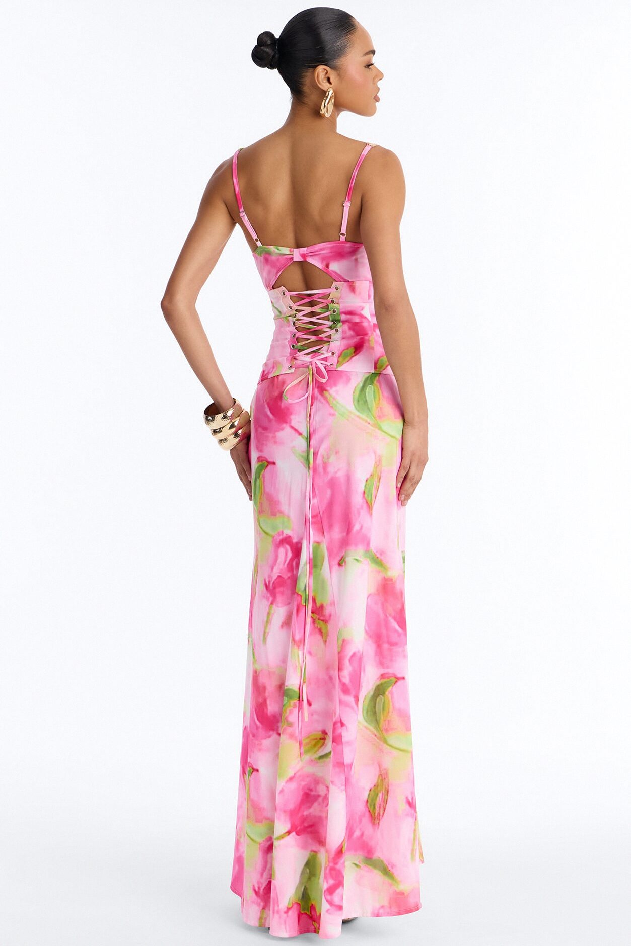 Garden Party Corset Maxi Dress - Pink/combo