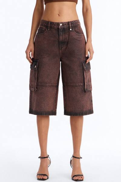 Group Seven Coated Denim Cargo Jorts - Brown