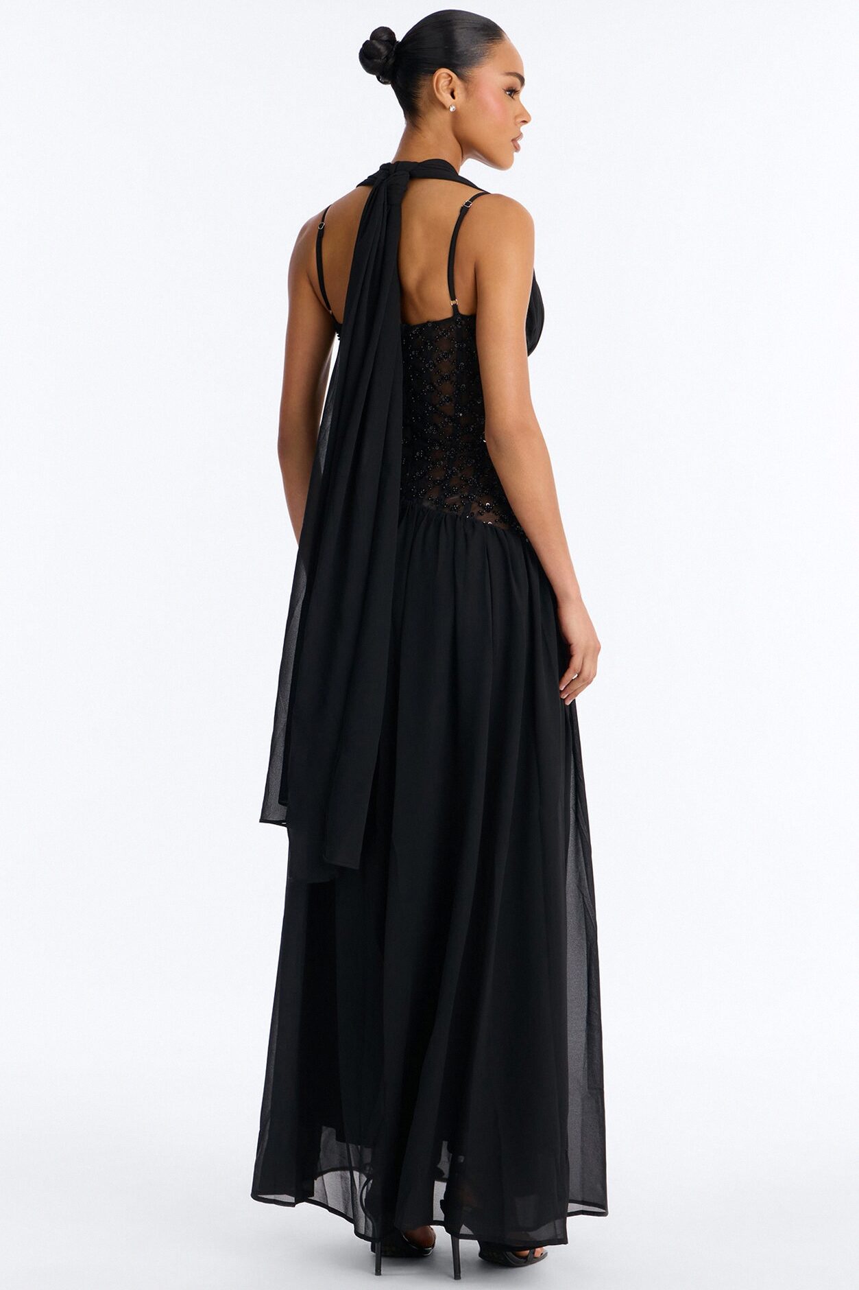 Radiant Aura Embellished Corset Maxi Dress - Black
