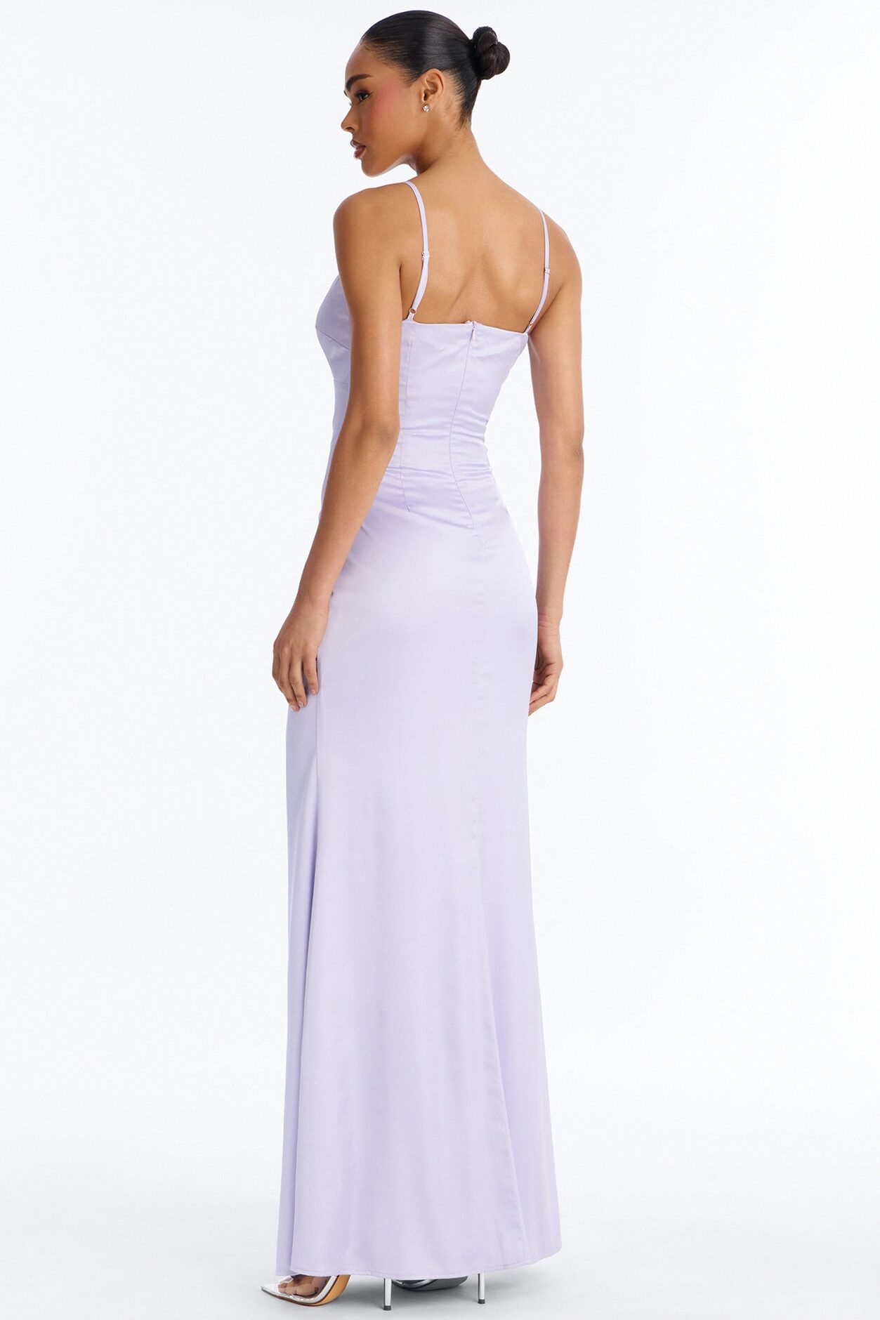 Irina Lace Trim Satin Maxi Dress - Lavender