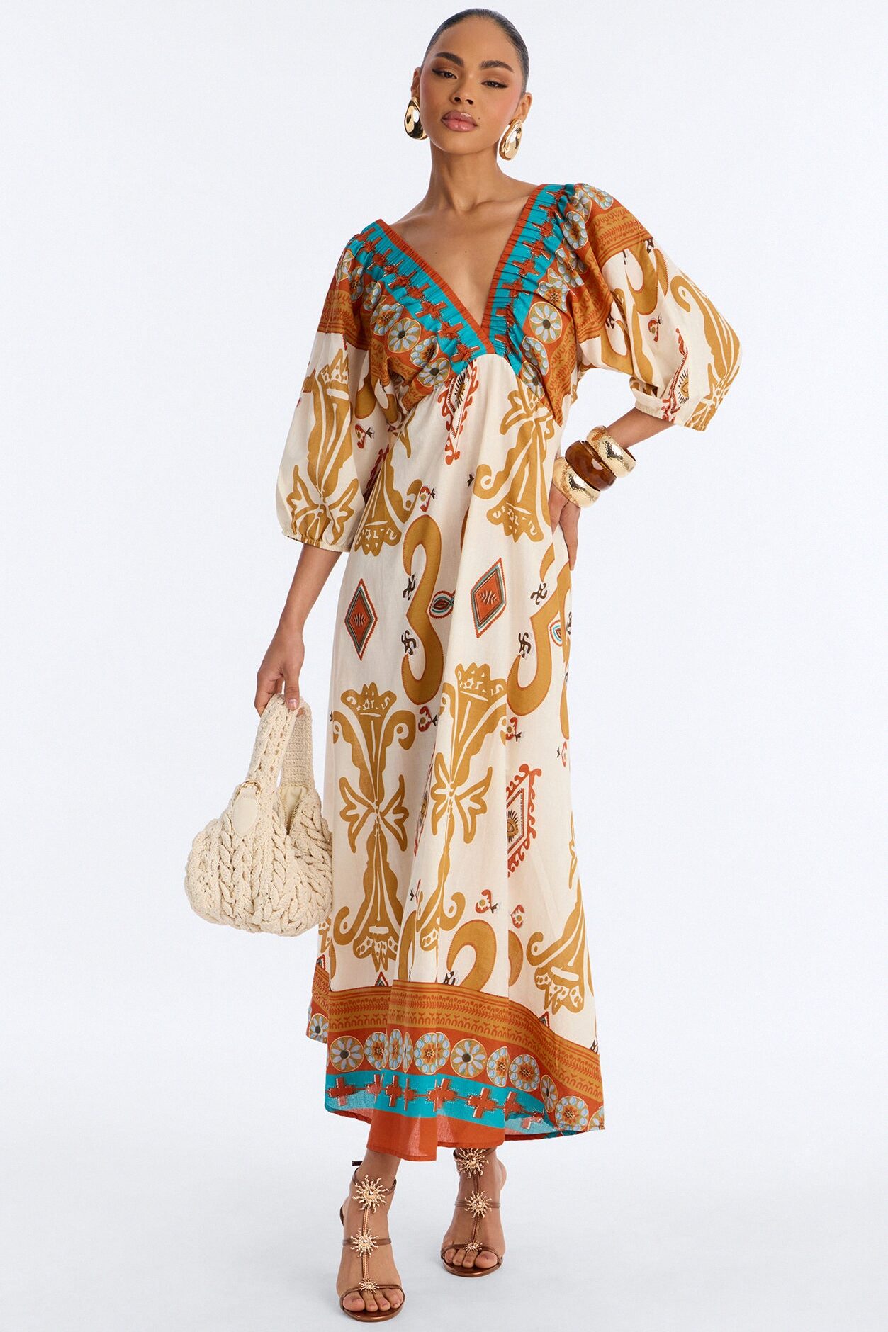 Kayla Printed Maxi Dress - Ivory/combo