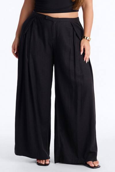 Gracie Low Rise Pleated Linen Wide Leg Trouser 33″ - Black