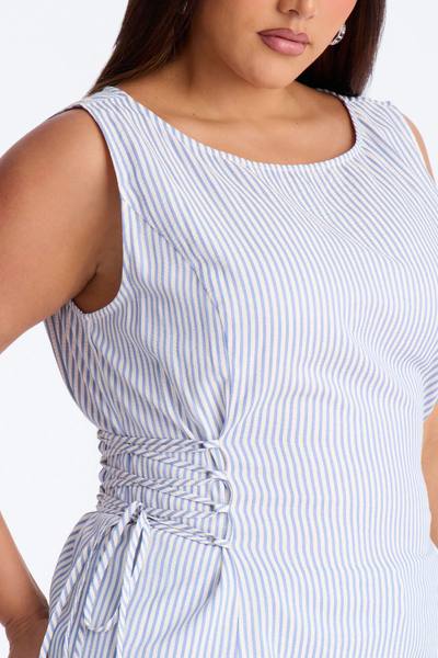 Collecting Sunsets Lace Up Pinstripe Top - Blue/combo