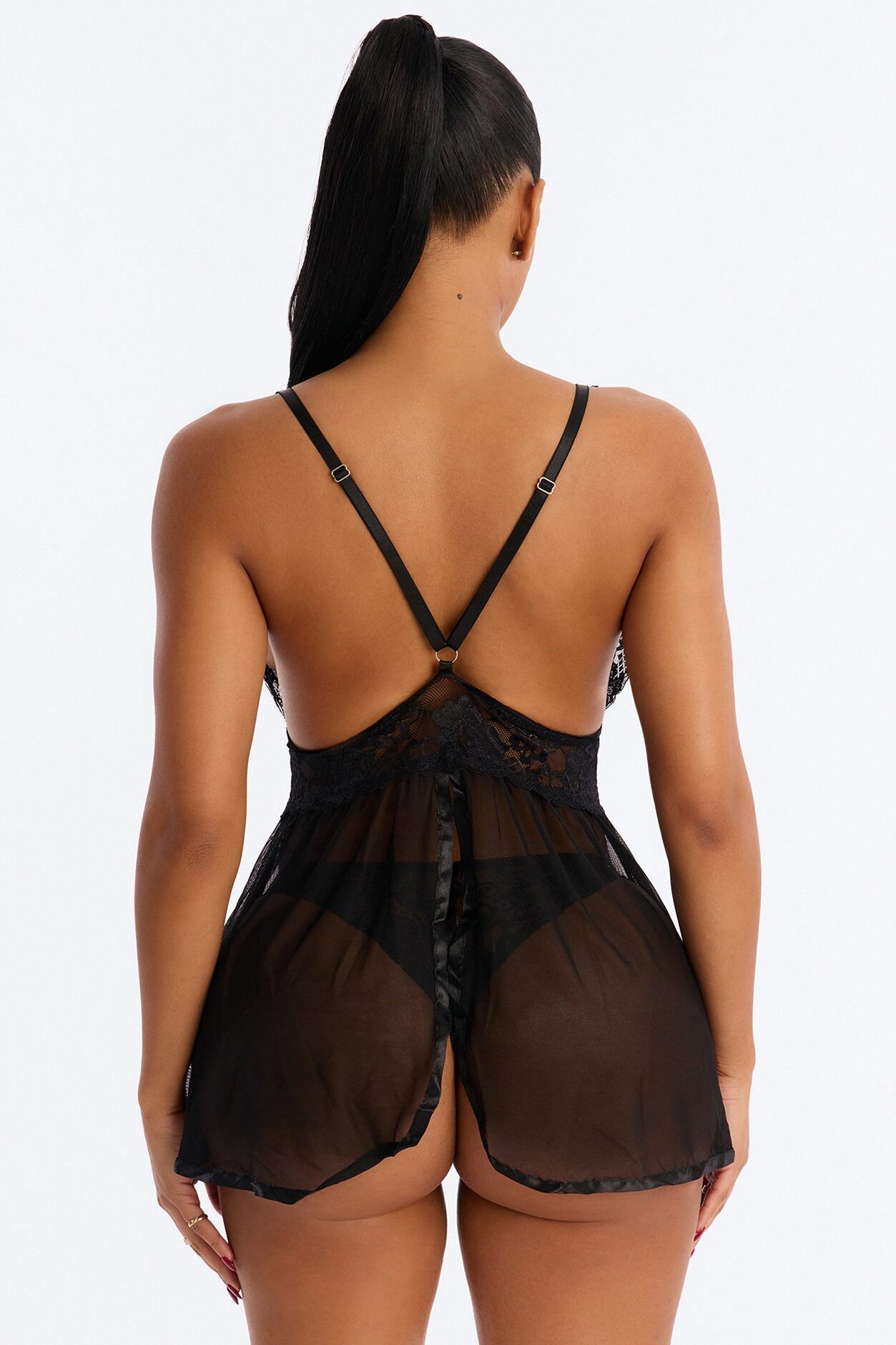 Play My Song Lace Babydoll 2 Piece Set - Black