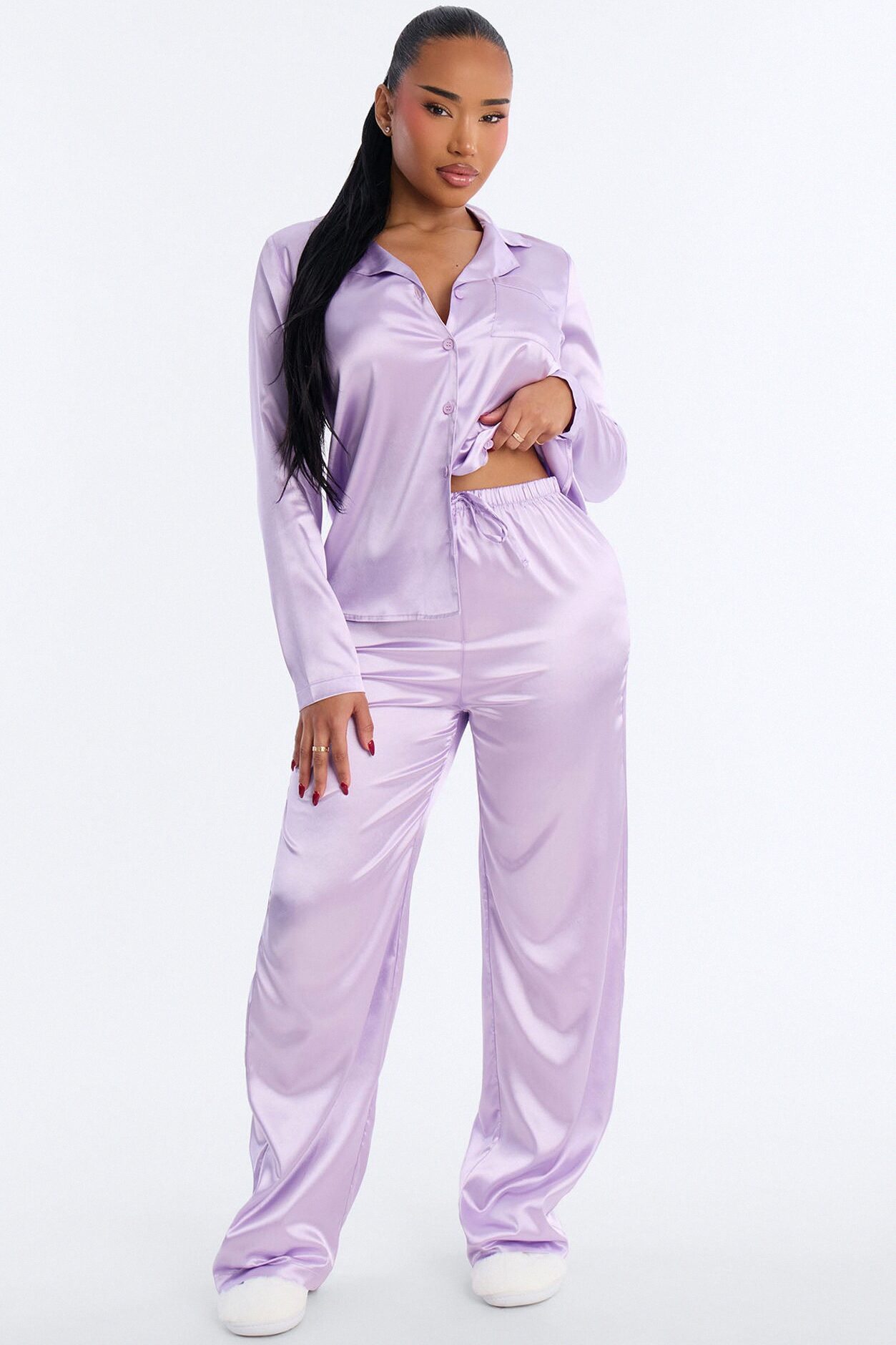 Pillow Fight Stretch Satin PJ Pant Set - Lavender