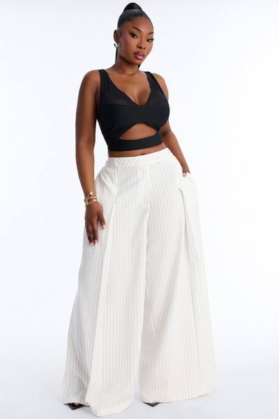 Catch A Break Pinstripe Wide Leg Pant 33″ - White/Black