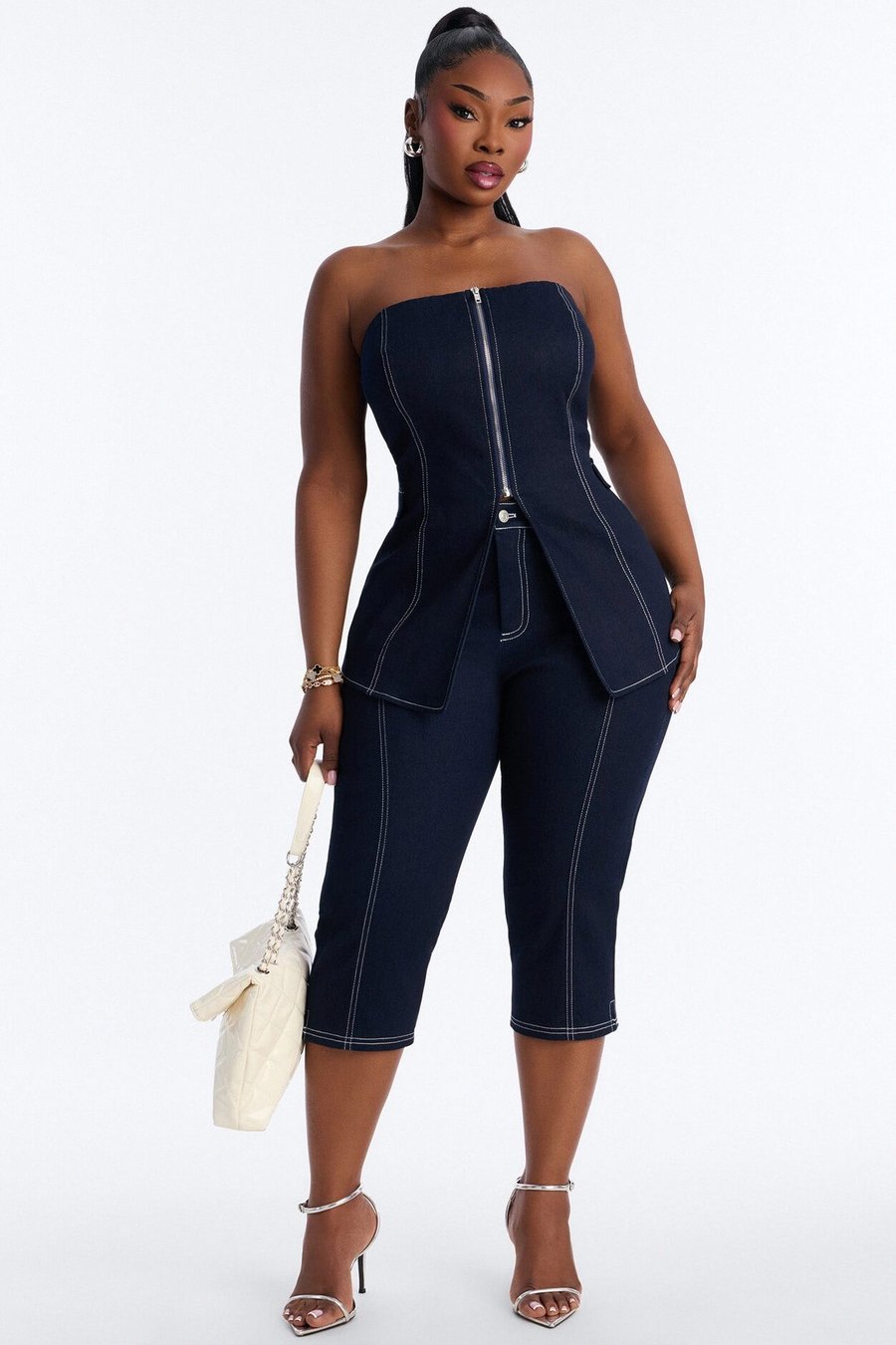 Ex Factor Denim Capri Set - Denim