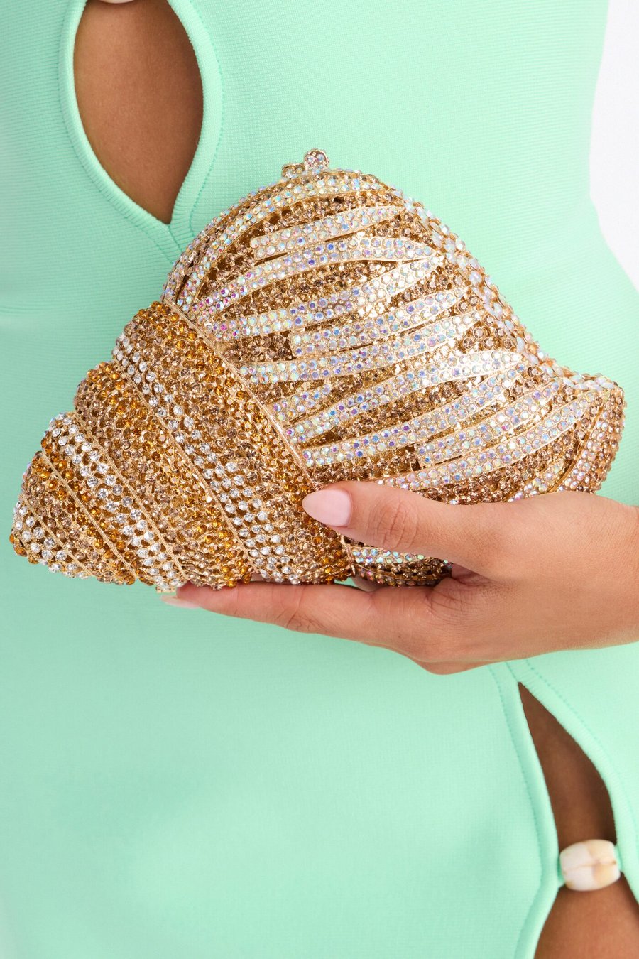 A Rare Shell Rhinestone Clutch - Gold Multi Color