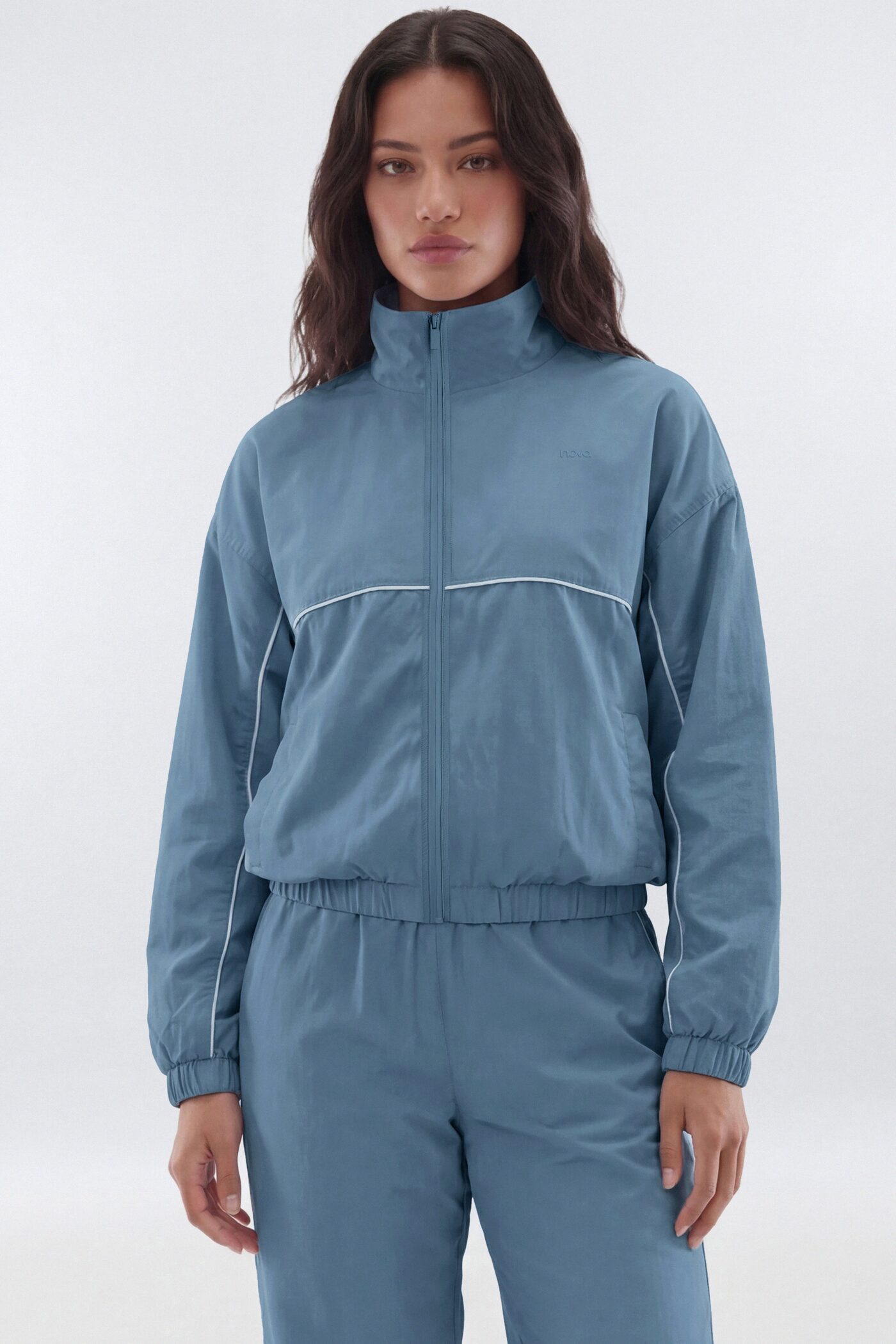 CoreNylon Mock Neck Full Zip Track Jacket - Soft Indigo