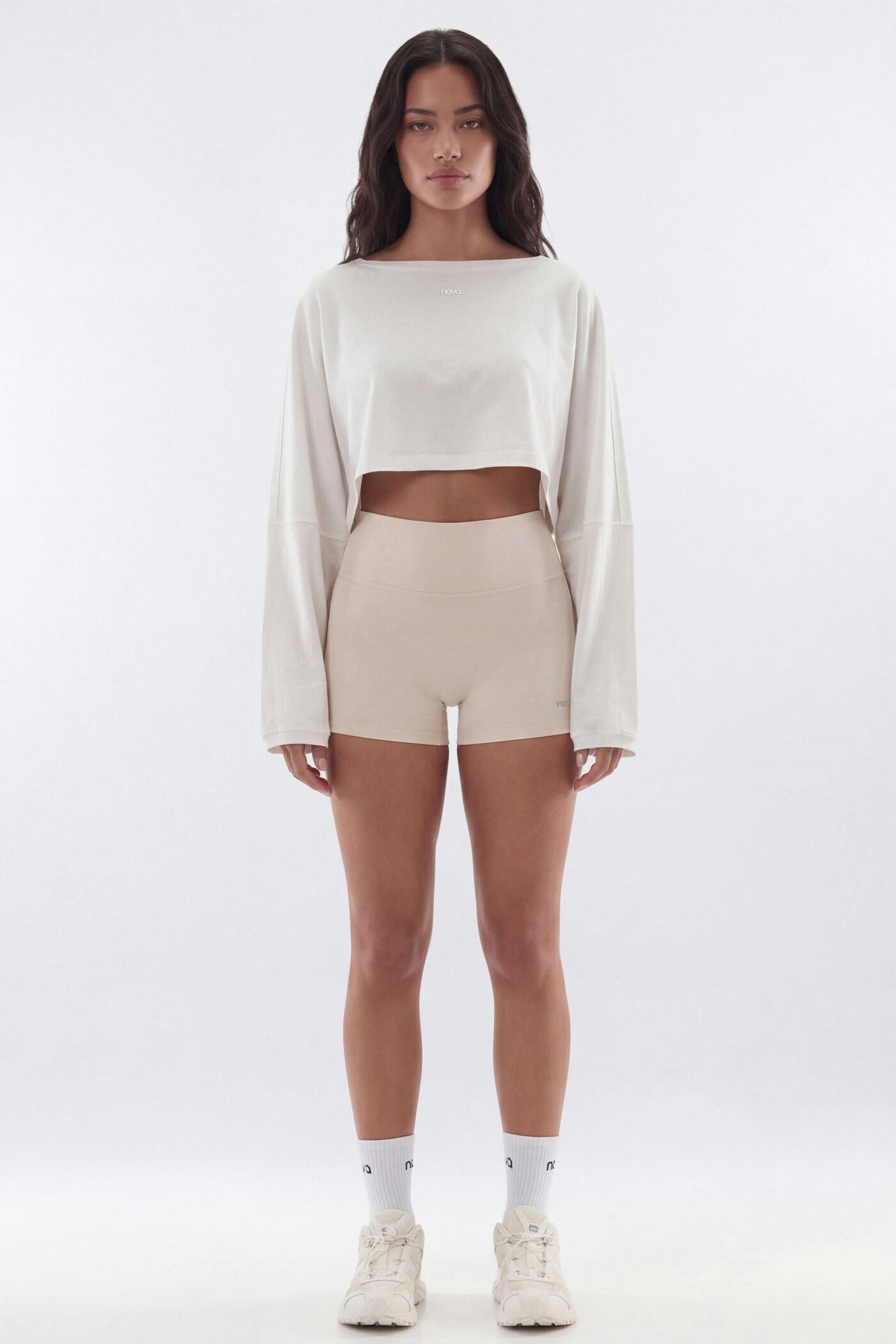 Cotton Jersey Long Sleeve Cropped Top - Bright White